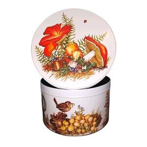 Vtg 80's Tom Sturgis Pretzel Tin Forest Friends Gnome Merry Mushrooms Bird Bunny